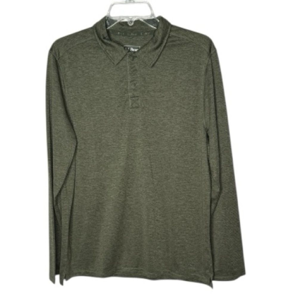 L.L.Bean Slightly Fitted Olive Long Sleeve Polo Shirt. Size Medium.